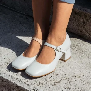 Scarpe Con Tacco | Personal Decollete Mary Jane con Tacco Comodo "Enya" - Nappa Bianco