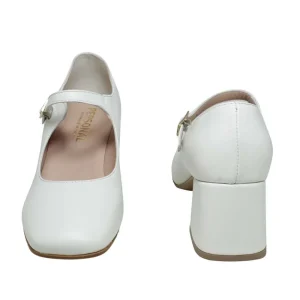 Scarpe Con Tacco | Personal Decollete Mary Jane con Tacco Comodo "Enya" - Nappa Bianco