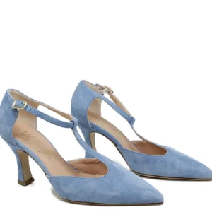 Scarpe Con Tacco | Made in Italy Decollete T Strap con Tacco 8cm "V59" - Camoscio Jeans