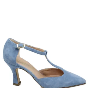 Scarpe Con Tacco | Made in Italy Decollete T Strap con Tacco 8cm "V59" - Camoscio Jeans