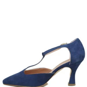 Scarpe Con Tacco | Made in Italy Decollete T Strap con Tacco 8cm "V59" - Camoscio Blu