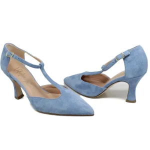 Scarpe Con Tacco | Made in Italy Decollete T Strap con Tacco 8cm "V59" - Camoscio Jeans