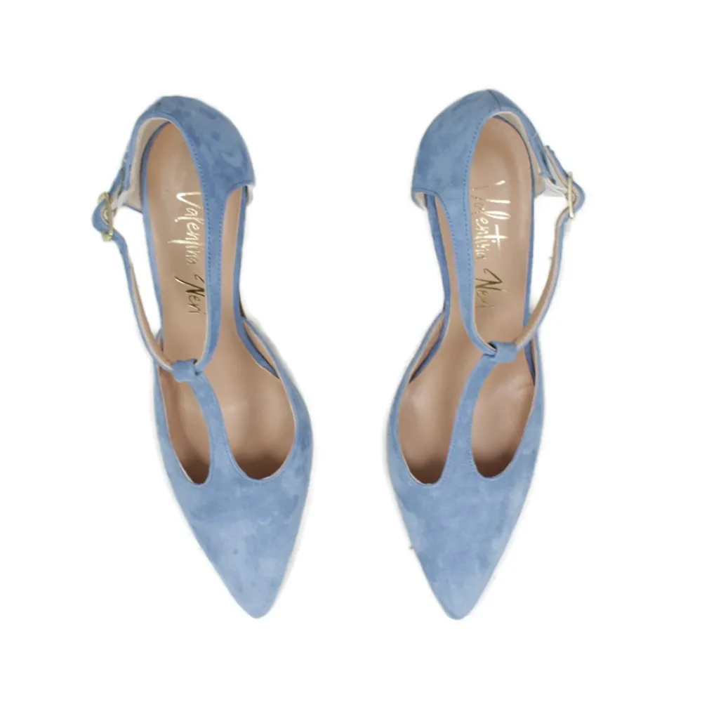 decollete_t_strap_con_tac_5.webp Scarpe Con Tacco | Made in Italy Decollete T Strap con Tacco 8cm "V59" - Camoscio Jeans