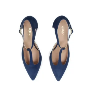 Scarpe Con Tacco | Made in Italy Decollete T Strap con Tacco 8cm "V59" - Camoscio Blu