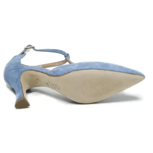 Scarpe Con Tacco | Made in Italy Decollete T Strap con Tacco 8cm "V59" - Camoscio Jeans