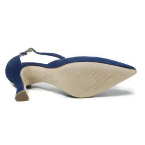 Scarpe Con Tacco | Made in Italy Decollete T Strap con Tacco 8cm "V59" - Camoscio Blu