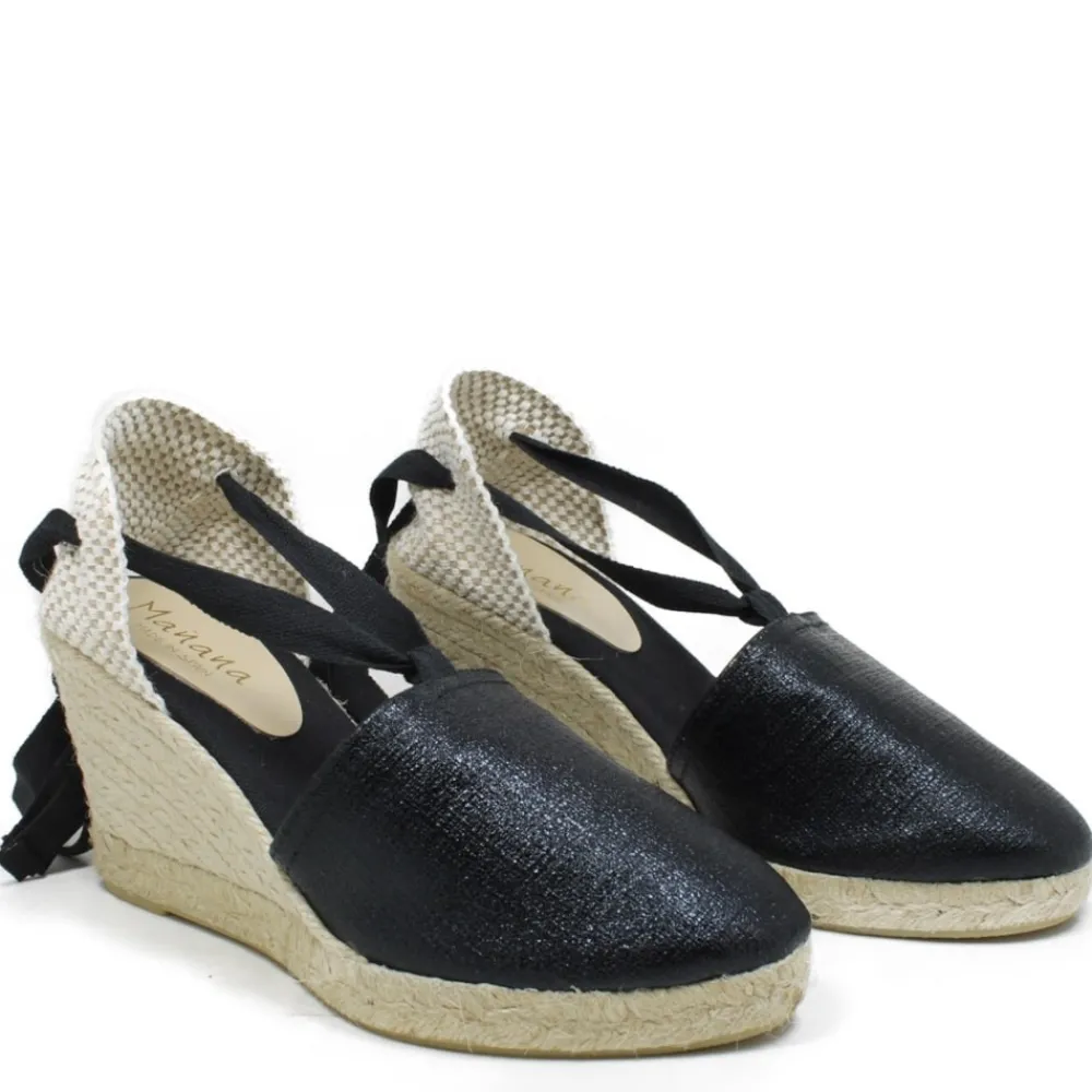 espadrillas_con_zeppa_alt_0-7.webp Espadrillas | Sandali Con Zeppa | Mañana Espadrillas con Zeppa Alta e Laccio alla caviglia "701" - Laminato Nero