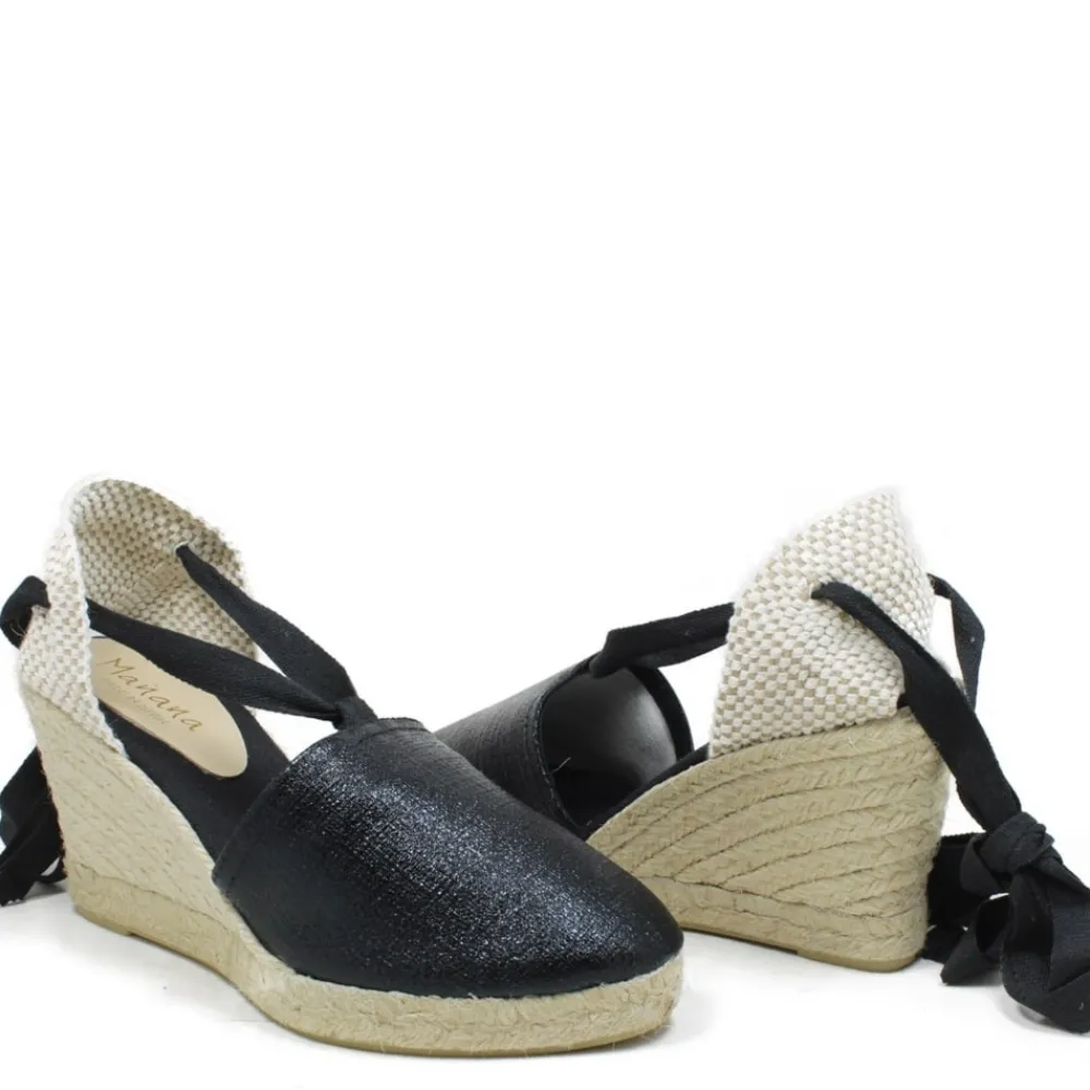 espadrillas_con_zeppa_alt_1-7.webp Espadrillas | Sandali Con Zeppa | Mañana Espadrillas con Zeppa Alta e Laccio alla caviglia "701" - Laminato Nero