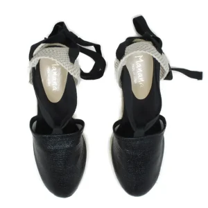 Espadrillas | Sandali Con Zeppa | Mañana Espadrillas con Zeppa Alta e Laccio alla caviglia "701" - Laminato Nero