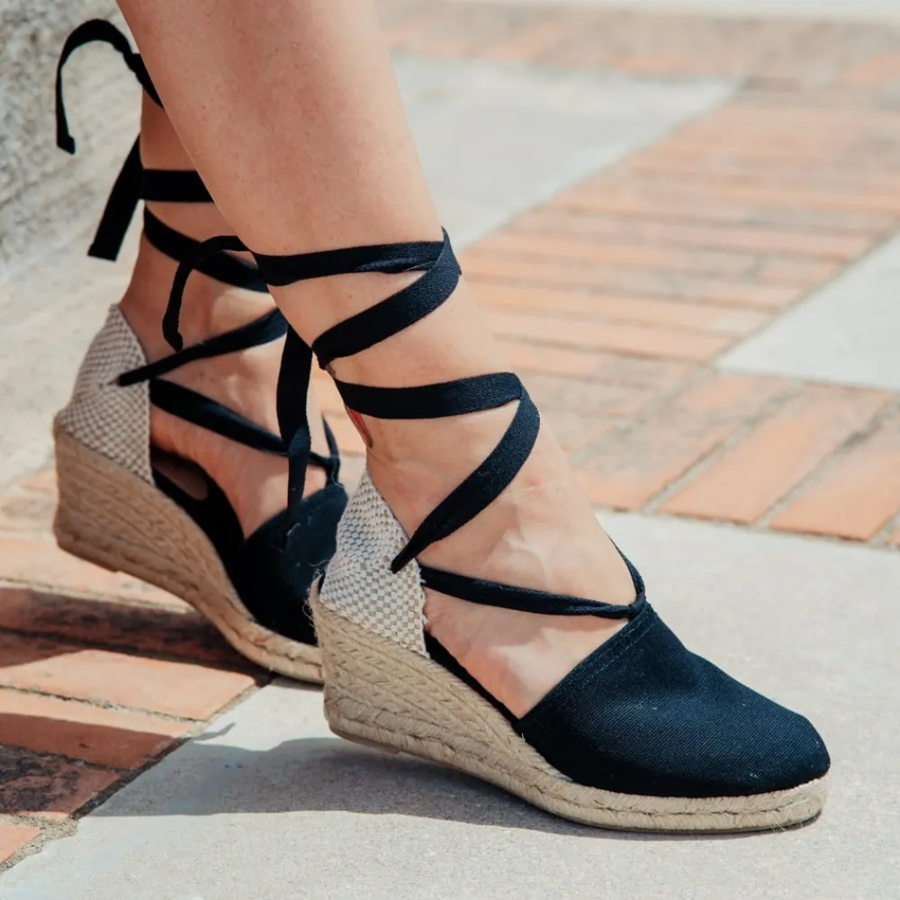 espadrillas_con_zeppa_med_1-3.webp Espadrillas | Sandali Con Zeppa | Mañana Espadrillas con Zeppa Media e Laccio alla caviglia "501" - Nero