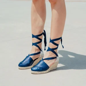 Espadrillas | Sandali Con Zeppa | Mañana Espadrillas con Zeppa Media e Laccio alla caviglia "501" - Laminato Blu