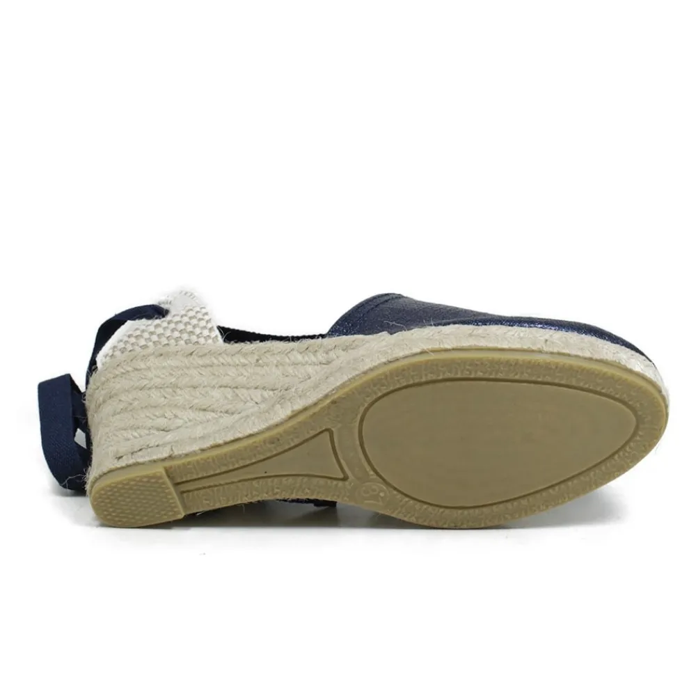 espadrillas_con_zeppa_med_4-5.webp Espadrillas | Sandali Con Zeppa | Mañana Espadrillas con Zeppa Media e Laccio alla caviglia "501" - Laminato Blu