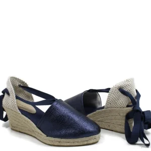 Espadrillas | Sandali Con Zeppa | Mañana Espadrillas con Zeppa Media e Laccio alla caviglia "501" - Laminato Blu