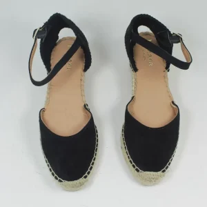 Espadrillas | Sandali Con Zeppa | Mañana Espadrillas in Camoscio con Zeppa Bassa e Cinturino "410" - Nero