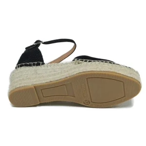 Espadrillas | Sandali Con Zeppa | Mañana Espadrillas in Camoscio con Zeppa Bassa e Cinturino "410" - Nero