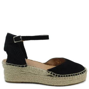 Espadrillas | Sandali Con Zeppa | Mañana Espadrillas in Camoscio con Zeppa Bassa e Cinturino "410" - Nero