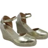 Espadrillas | Sandali Con Zeppa | Mañana Espadrillas in Pelle con Zeppa Alta e Cinturino "712" - Oro LaminatoOro