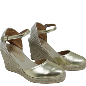 Espadrillas | Sandali Con Zeppa | Mañana Espadrillas in Pelle con Zeppa Alta e Cinturino "712" - Oro LaminatoOro