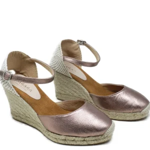 Espadrillas | Sandali Con Zeppa | Mañana Espadrillas in Pelle con Zeppa Alta e Cinturino "712" - Rame LaminatoRame