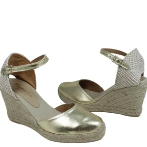 Espadrillas | Sandali Con Zeppa | Mañana Espadrillas in Pelle con Zeppa Alta e Cinturino "712" - Oro LaminatoOro