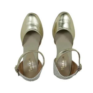 Espadrillas | Sandali Con Zeppa | Mañana Espadrillas in Pelle con Zeppa Alta e Cinturino "712" - Oro LaminatoOro