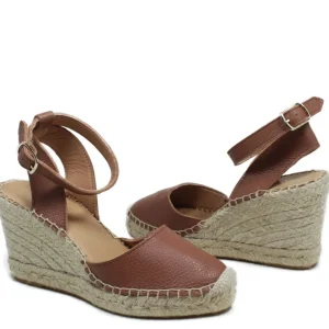 Espadrillas | Sandali Con Zeppa | Mañana Espadrillas in Pelle con Zeppa Alta e Cinturino "732" - Cuoio