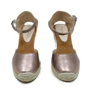 Espadrillas | Sandali Con Zeppa | Mañana Espadrillas in Pelle con Zeppa Alta e Cinturino "712" - Rame LaminatoRame