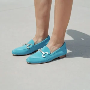 Stringate & Mocassini | In Time Mocassini da Donna in camoscio con morsetto "MADAME" - Azzurro