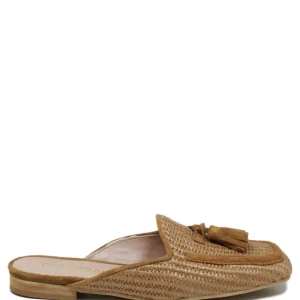 Stringate & Mocassini | Sabot | Personal Sabot Flat in Rafia e Camoscio con Nappine "CAPRI" - Cuoio