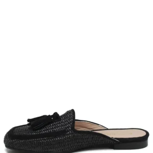 Stringate & Mocassini | Sabot | Personal Sabot Flat in Rafia e Camoscio con Nappine "CAPRI" - Nero