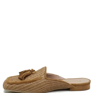 Stringate & Mocassini | Sabot | Personal Sabot Flat in Rafia e Camoscio con Nappine "CAPRI" - Cuoio