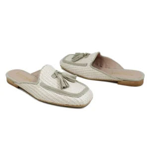 Stringate & Mocassini | Sabot | Personal Sabot Flat in Rafia e Camoscio con Nappine "CAPRI" - Beige