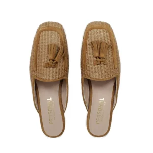 Stringate & Mocassini | Sabot | Personal Sabot Flat in Rafia e Camoscio con Nappine "CAPRI" - Cuoio