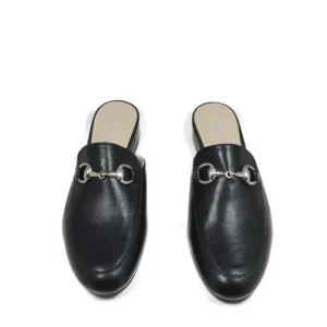 Sandali Bassi | Sabot | Made in Italy Sabot in Pelle con Morsetto Metallico "KB08" - Nero