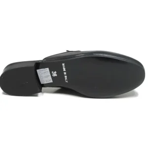 Sandali Bassi | Sabot | Made in Italy Sabot in Pelle con Morsetto Metallico "KB08" - Nero