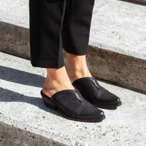 Sabot | Scarpe Con Tacco | Personal Sabot Texani Ricamati con Tacco Medio "ADEL" - Nabuk Nero