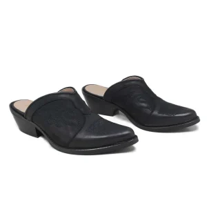 Sabot | Scarpe Con Tacco | Personal Sabot Texani Ricamati con Tacco Medio "ADEL" - Nabuk Nero