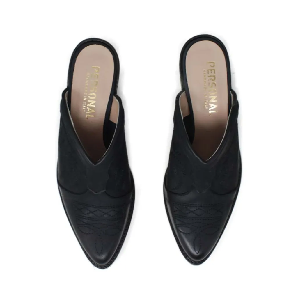 sabot_texani_ricamati_con_6.webp Sabot | Scarpe Con Tacco | Personal Sabot Texani Ricamati con Tacco Medio "ADEL" - Nabuk Nero