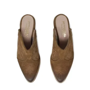 Sabot | Scarpe Con Tacco | Personal Sabot Texani Ricamati con Tacco Medio "ADEL" - Camoscio Cuoio