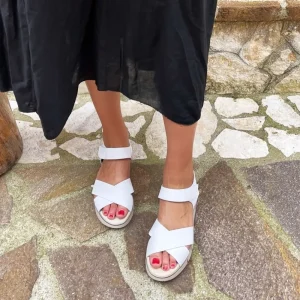 Sandali Con Zeppa | Sandali Bassi | Mañana Sandali Bassi Comodi Flexy in Pelle "F13" - Bianco