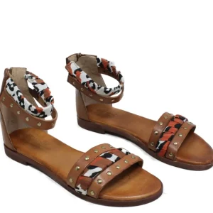 Sandali Bassi | Personal Sandali Bassi con Cavigliera Borchie e Foulard "Vadella" - Cuoio