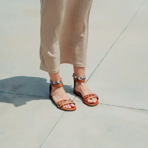 Sandali Bassi | Personal Sandali Bassi con Cavigliera Borchie e Foulard "Vadella" - Cuoio