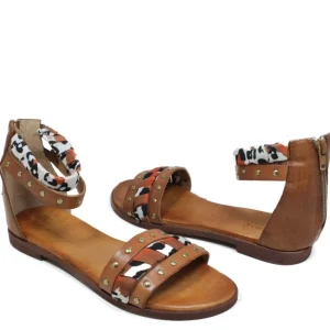 Sandali Bassi | Personal Sandali Bassi con Cavigliera Borchie e Foulard "Vadella" - Cuoio