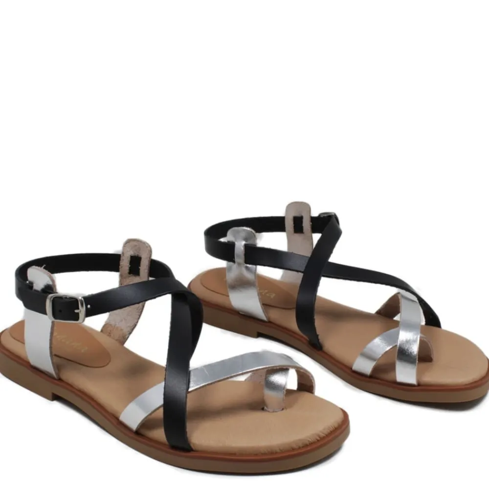 sandali_bassi_con_cinturi_0.webp Sandali Bassi | Mañana Sandali Bassi con Cinturino alla Caviglia "JAZMIN" - /Nero Argento