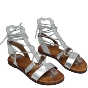 Sandali Bassi | Personal Sandali Bassi con Laccio alla Caviglia "Cornelia" - /Cuoio Argento