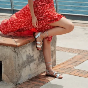 Sandali Bassi | Personal Sandali Bassi con Laccio alla Caviglia "Cornelia" - /Cuoio Argento