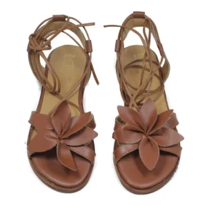 Sandali Bassi | In Time Sandali Bassi con Laccio alla Caviglia e Fiore "Petalo" - Pelle Cuoio