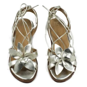 Sandali Bassi | In Time Sandali Bassi con Laccio alla Caviglia e Fiore "Petalo" - Platino