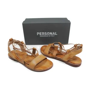 Sandali Bassi | Personal Sandali Bassi con Laccio alla Caviglia "Cornelia" - Pelle Cuoio