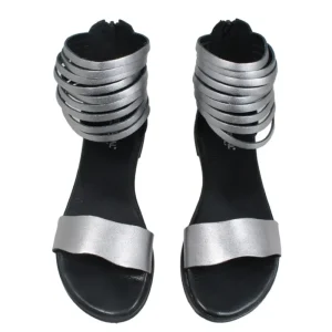 Sandali Bassi | Personal Sandali Bassi Flat in Pelle con Cavigliera "Nora" - Canna di Fucile/Nero CannadiFucile